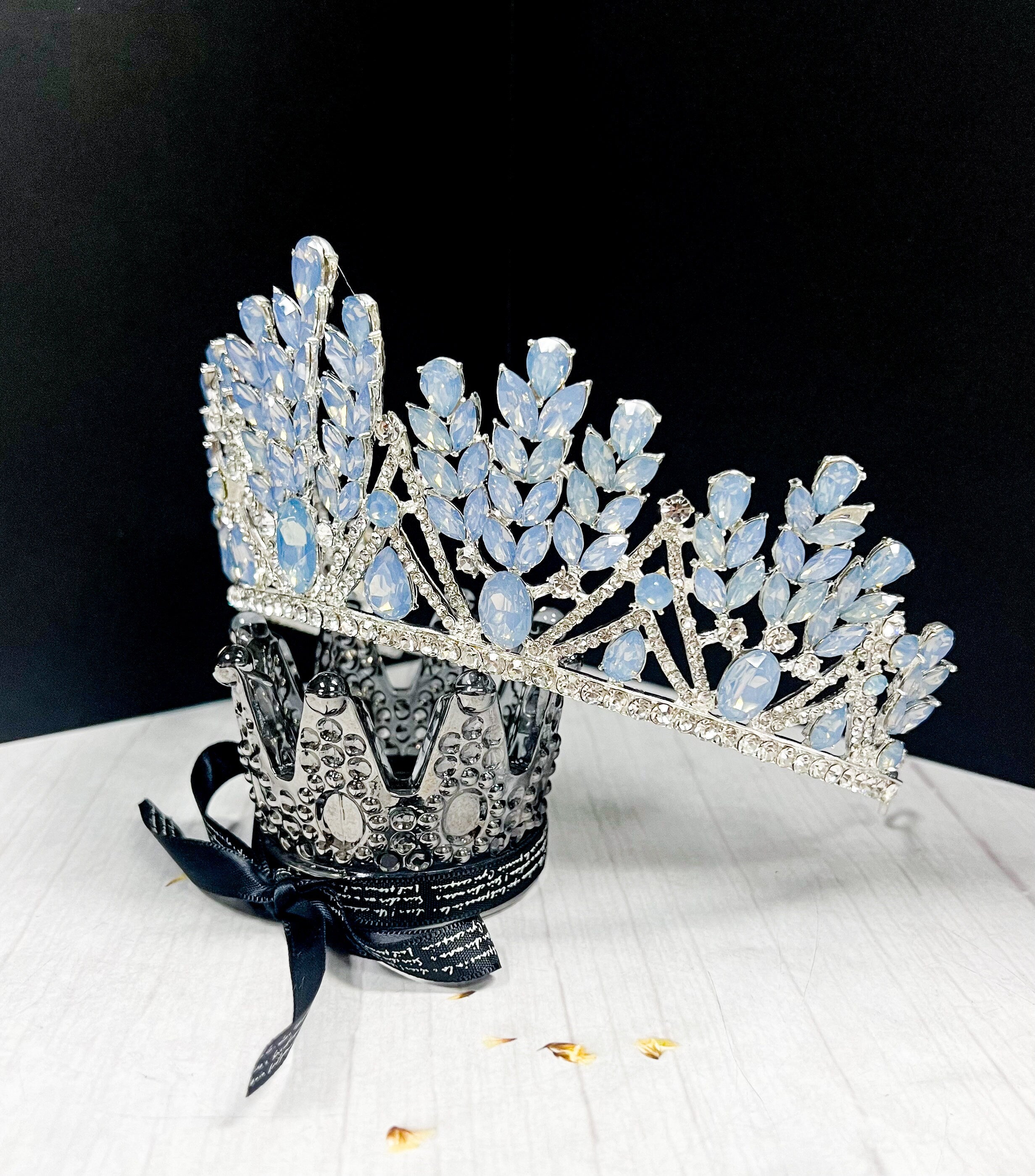 Blue Crystal Wedding Tiara: Princess Rhinestone Bridal Crown