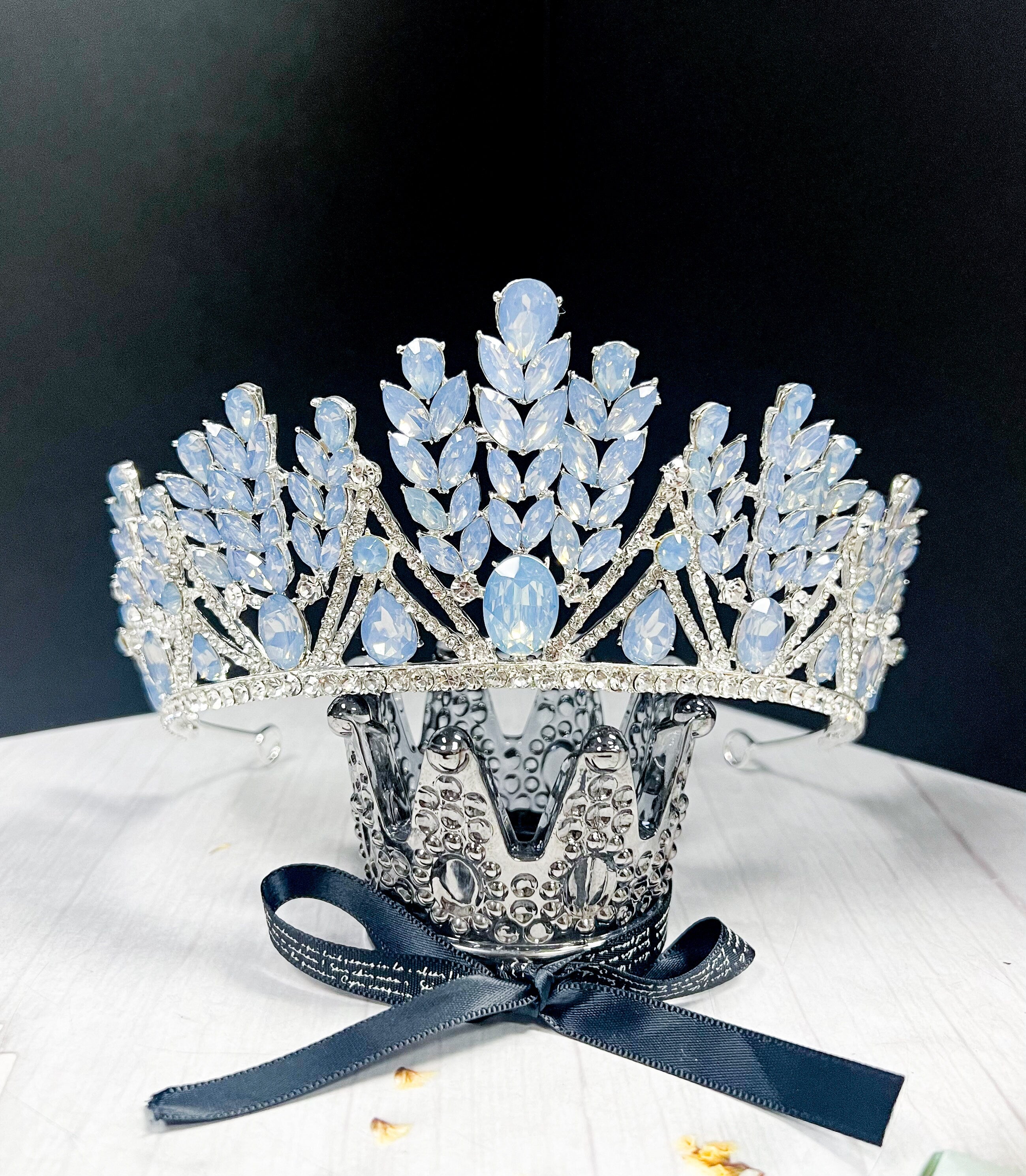 Blue Crystal Wedding Tiara: Princess Rhinestone Bridal Crown