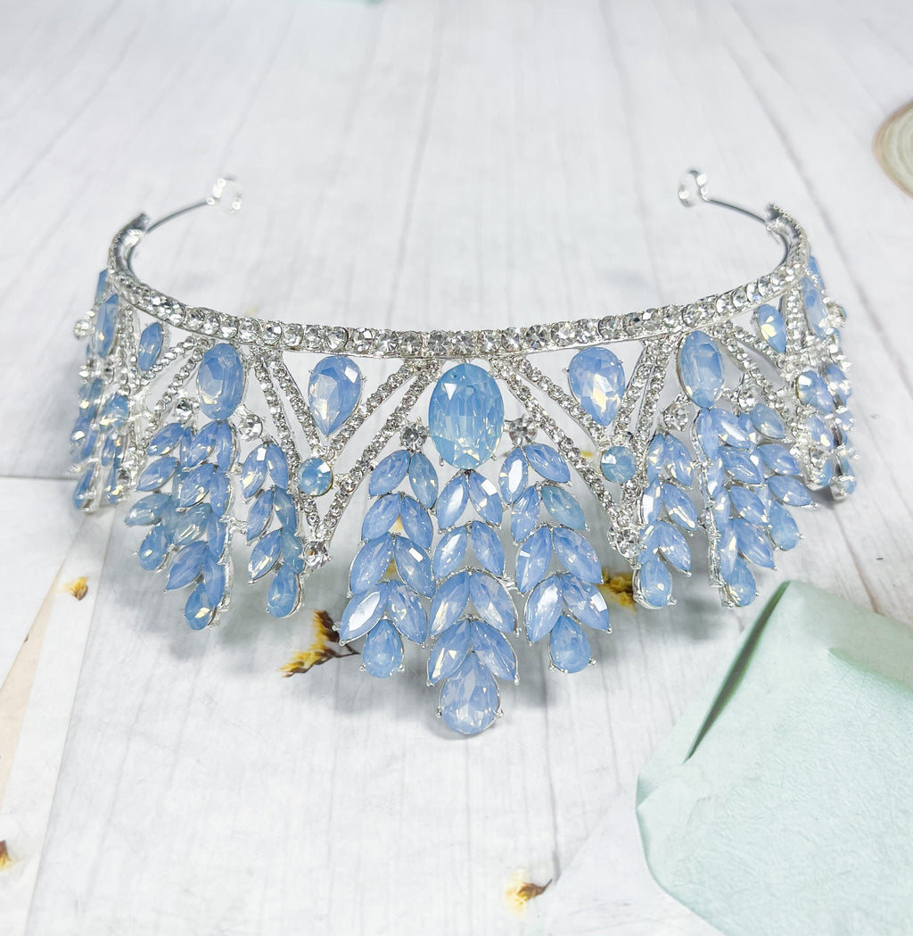 Blue Crystal Wedding Tiara: Princess Rhinestone Bridal Crown