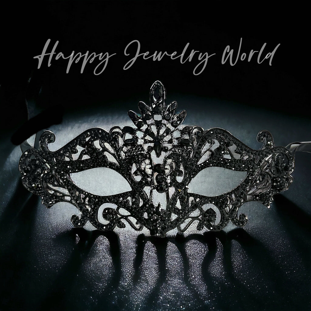 HappyJewelryWorld Black Crystal Masquerade Ball Eye Mask