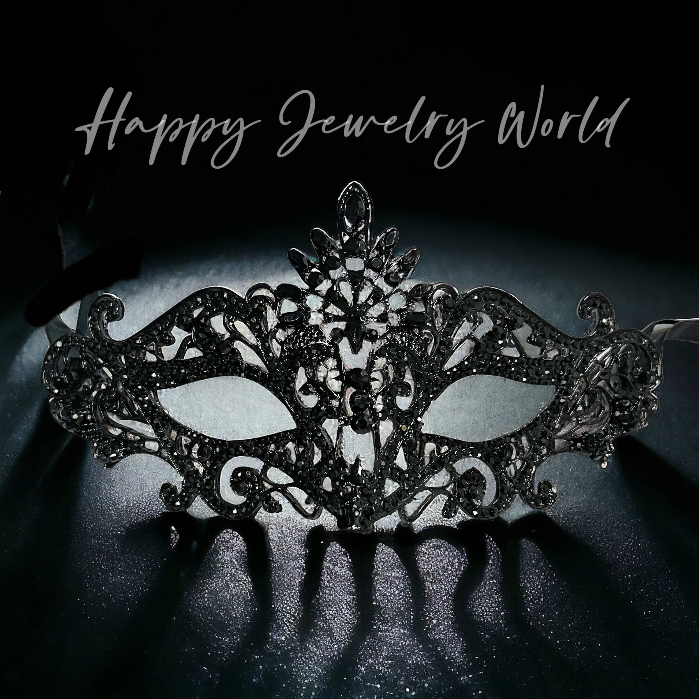 HappyJewelryWorld Black Crystal Gothic Rhinestone Masquerade Eye Mask