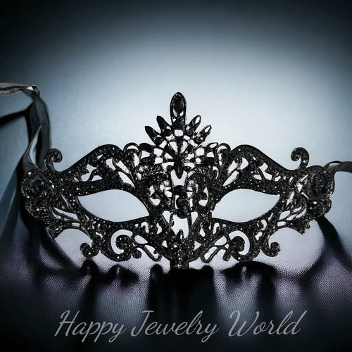 Black Crystal Masquerade Mask Rhinestone Alloy Eye Mask