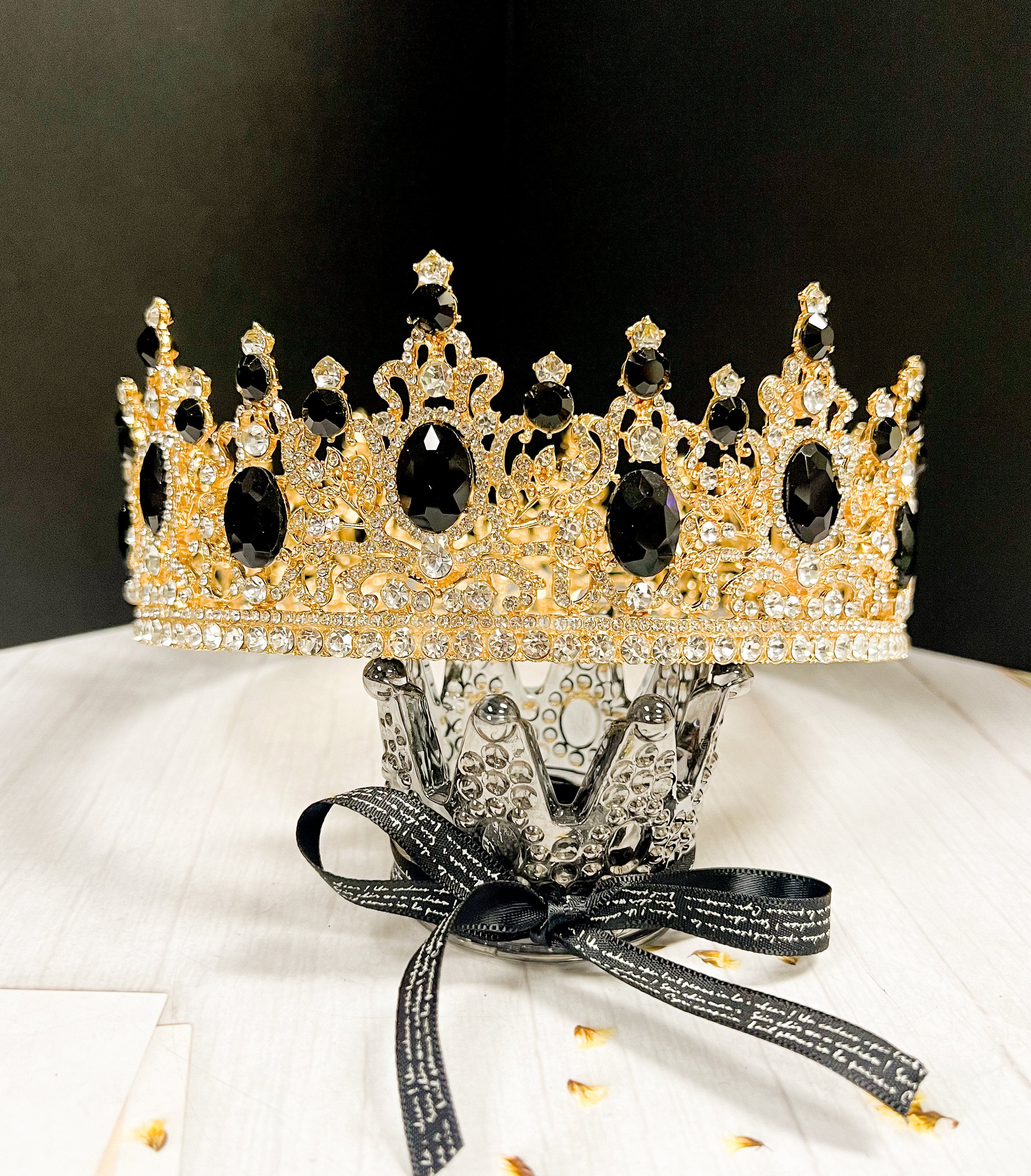Royal King Black Rhinestone Men's Crown for Wedding Costume Cosplay