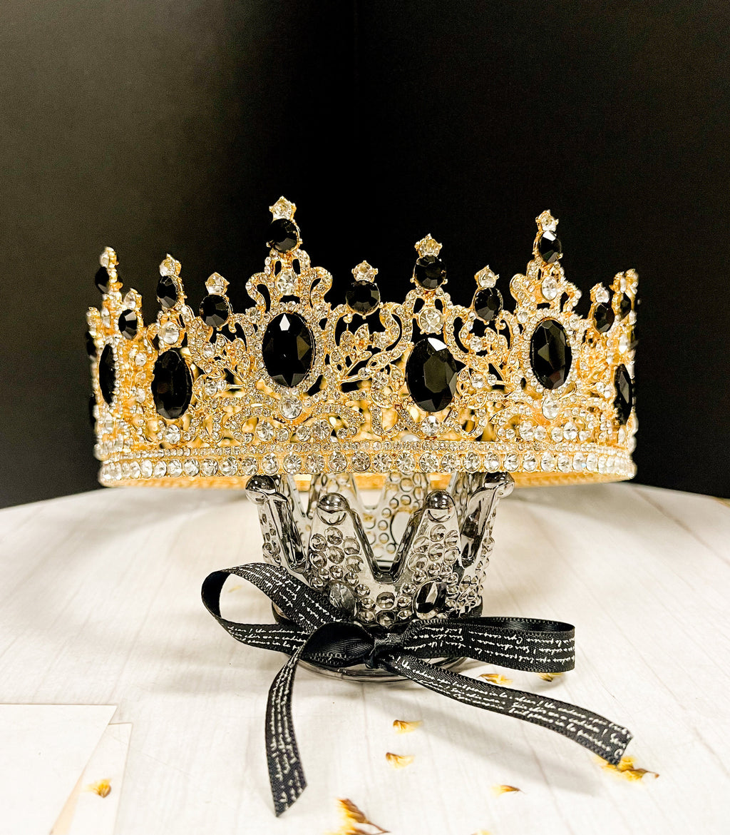 Royal King Black Rhinestone Men's Crown for Wedding Costume Cosplay