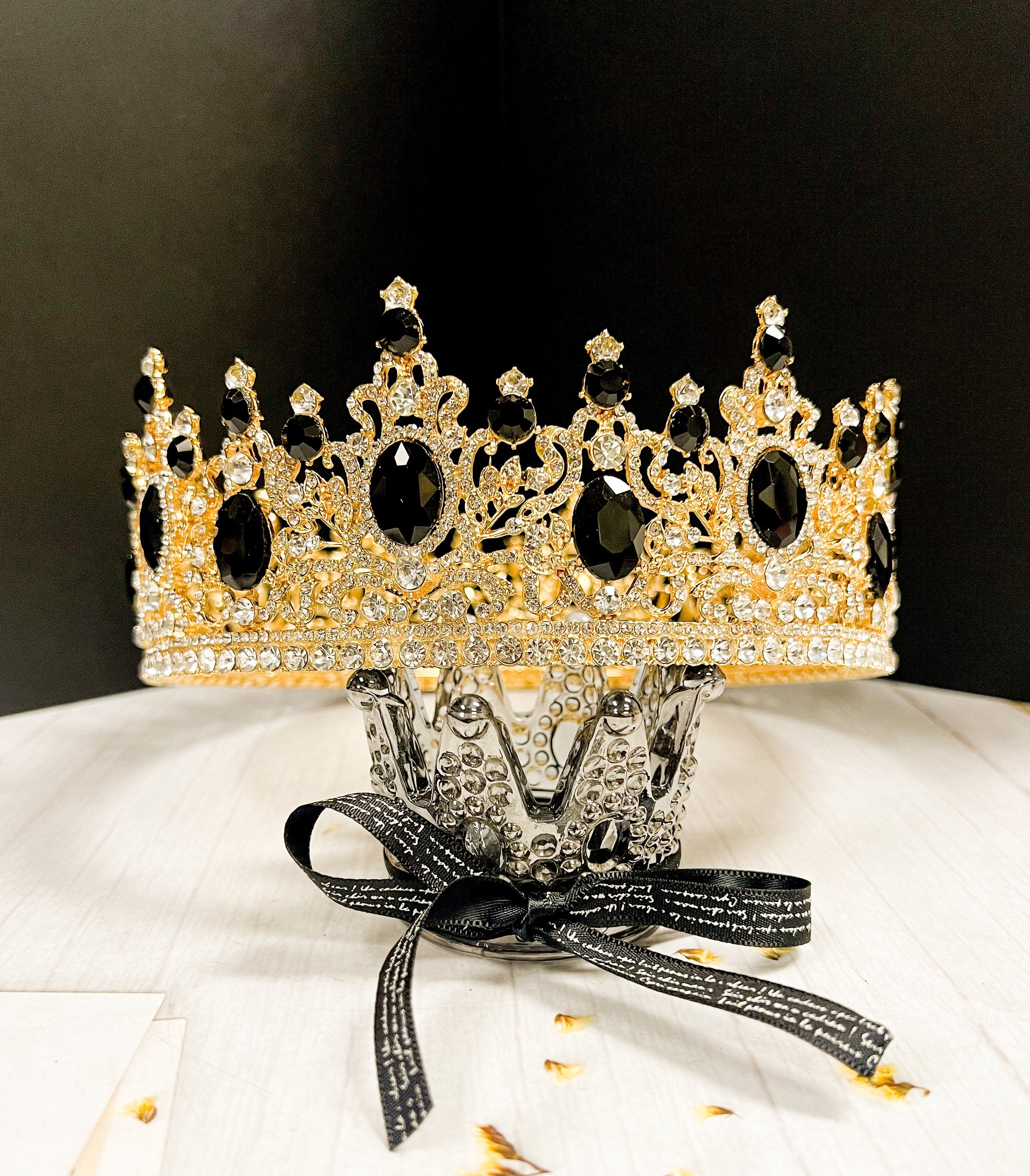 Royal King Black Rhinestone Men's Crown for Wedding Costume Cosplay