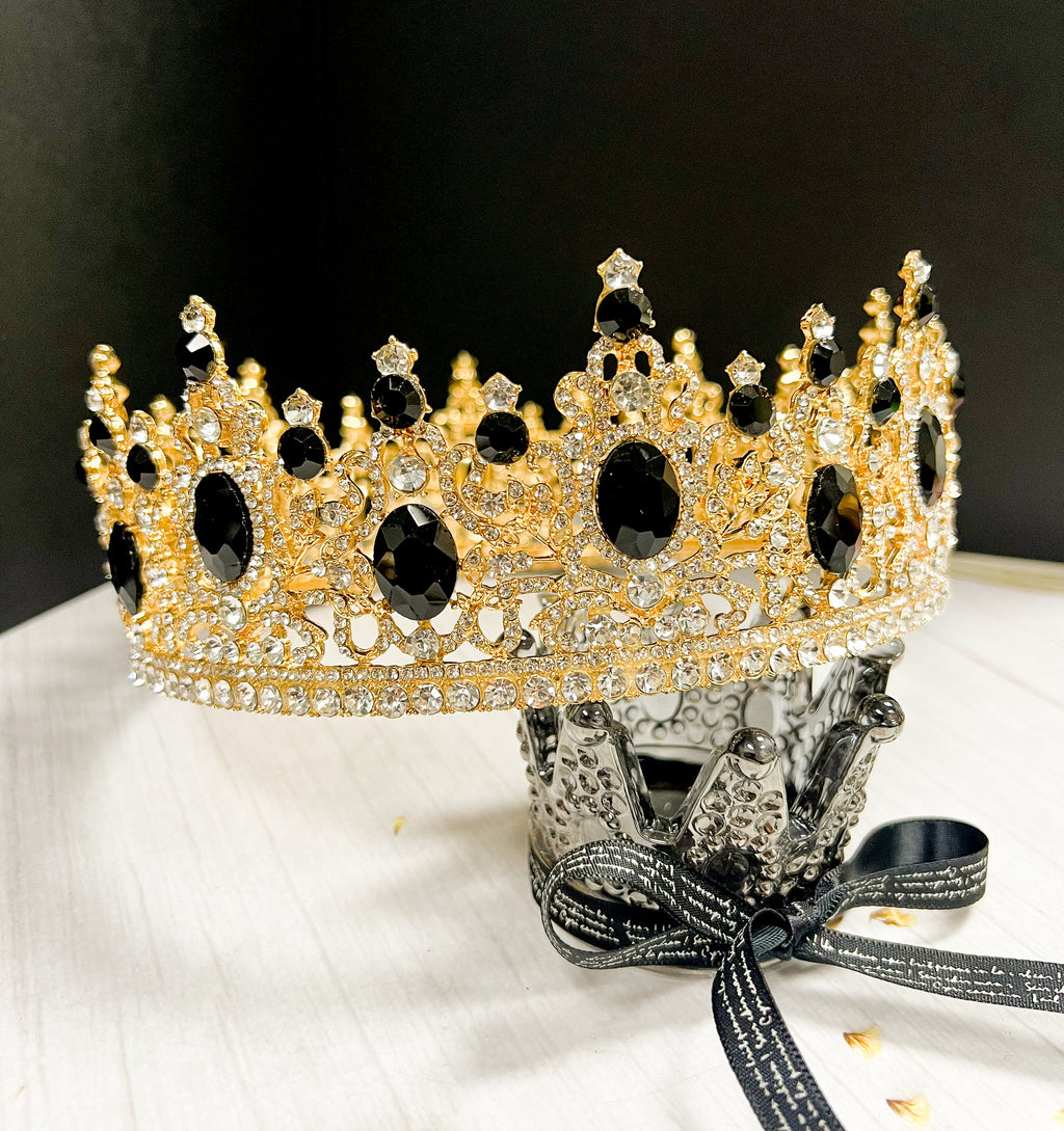 Royal King Black Rhinestone Men's Crown for Wedding Costume Cosplay