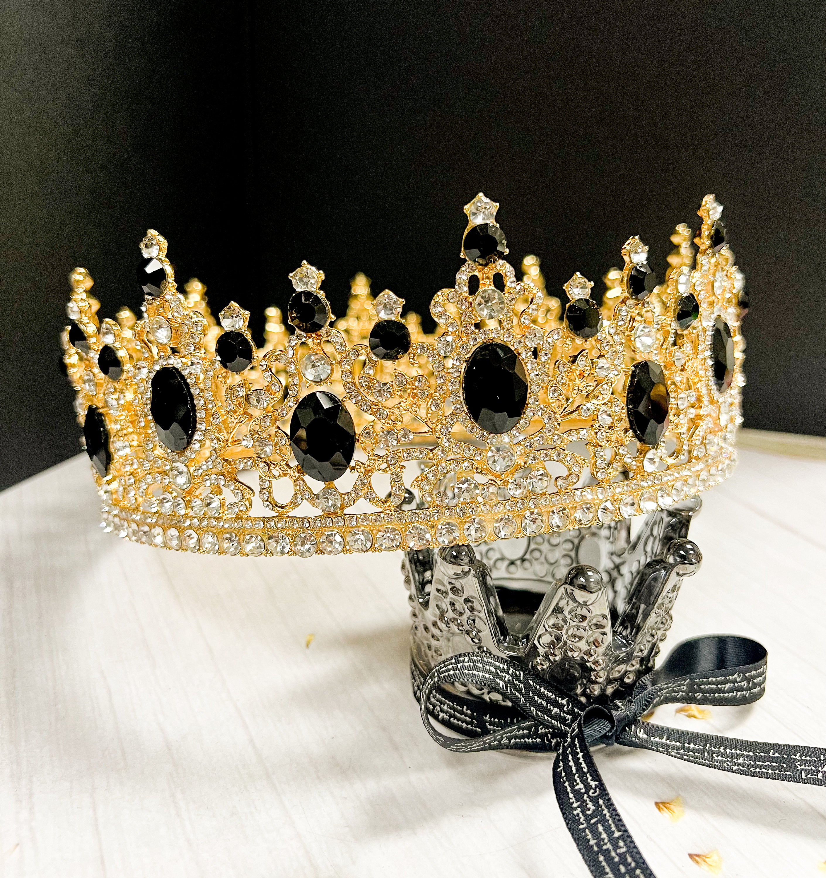 Royal King Black Rhinestone Men's Crown for Wedding Costume Cosplay