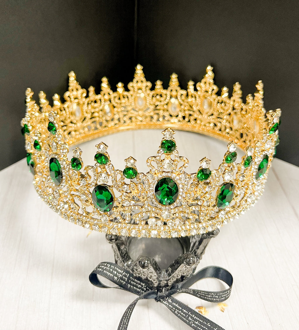 HappyJewelryWorld Royal King Crown For Men Green Crystal Extra Large