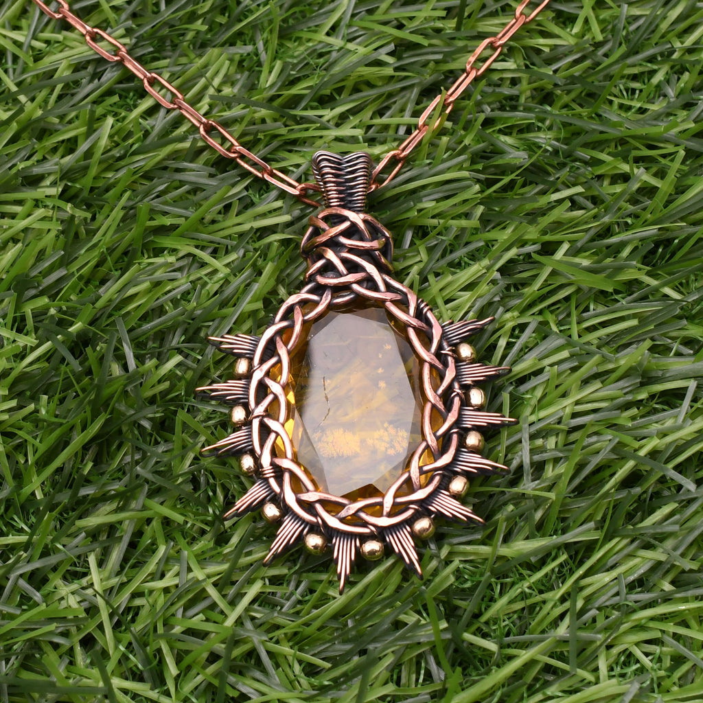 EkkJewels Handmade Copper Wire Wrapped Citrine Pendant Necklace