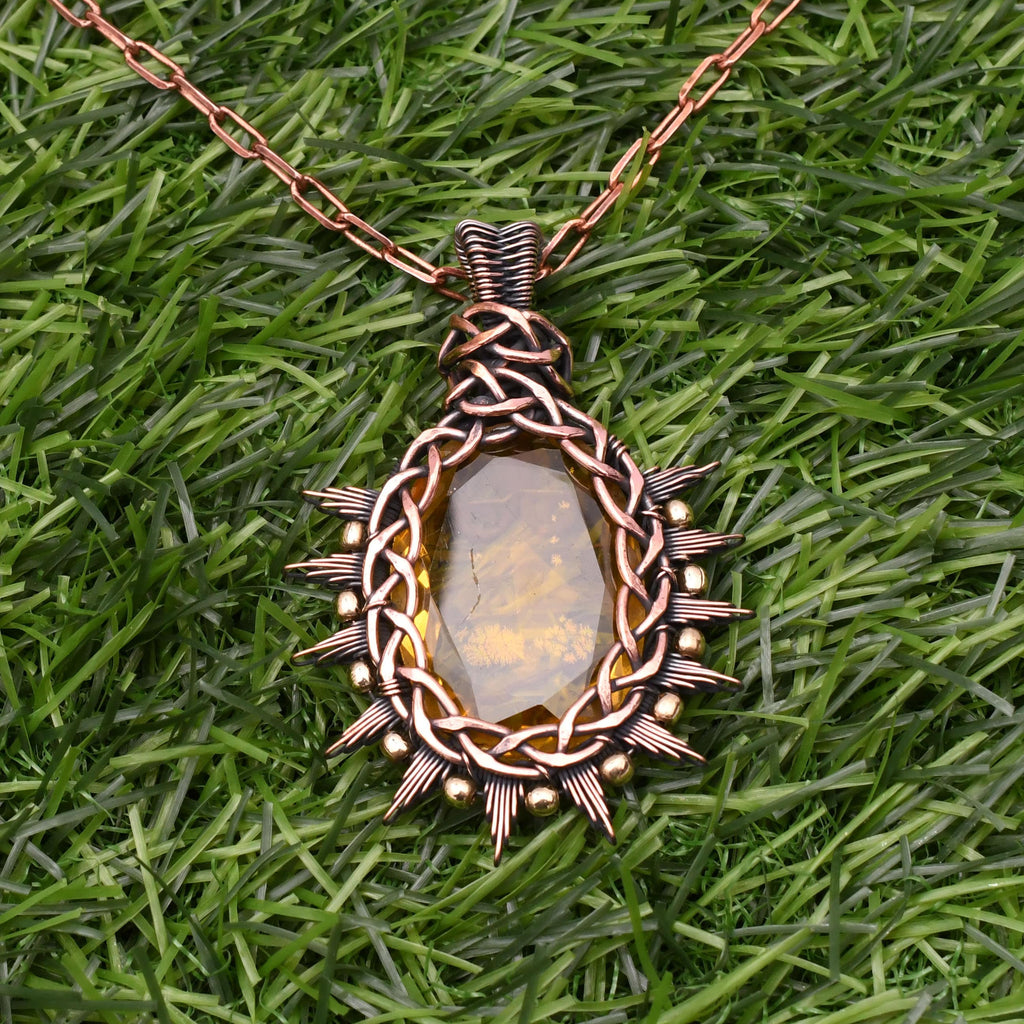 EkkJewels Handmade Copper Wire Wrapped Citrine Pendant Necklace