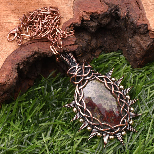 EkkJewels Dragon Blood Jasper Pendant, Handmade Copper Wire Wrapped Necklace