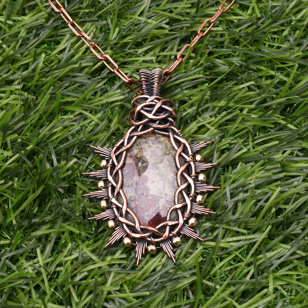 EkkJewels Dragon Blood Jasper Pendant, Handmade Copper Wire Wrapped Necklace