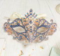 Masquerade Ball Gold Mask with Blue Rhinestones Venetian Party