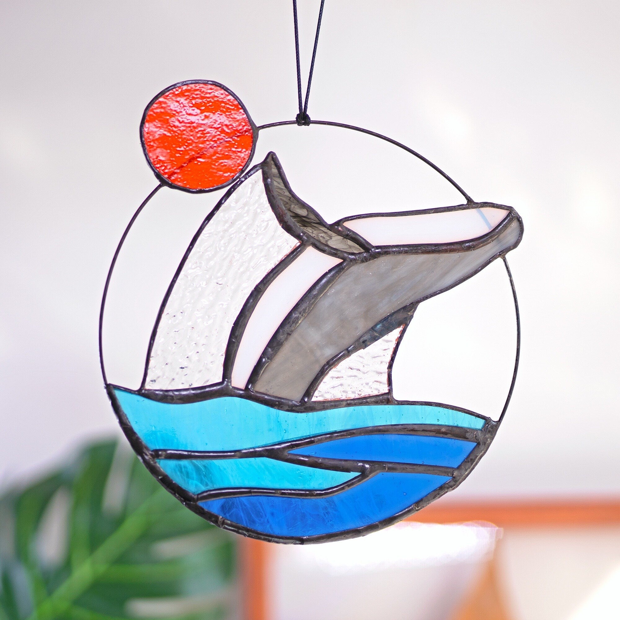 RainLine Stained Glass Whale Suncatcher Window Hanging 6.3in