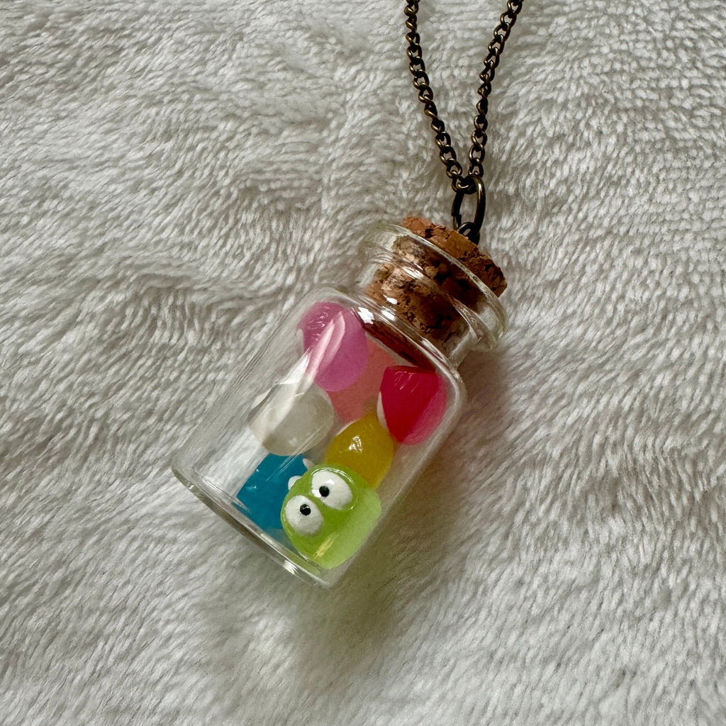 VanillaStarCafe Rainbow Soot Sprites in a Jar Charm Pendant 30in Chain