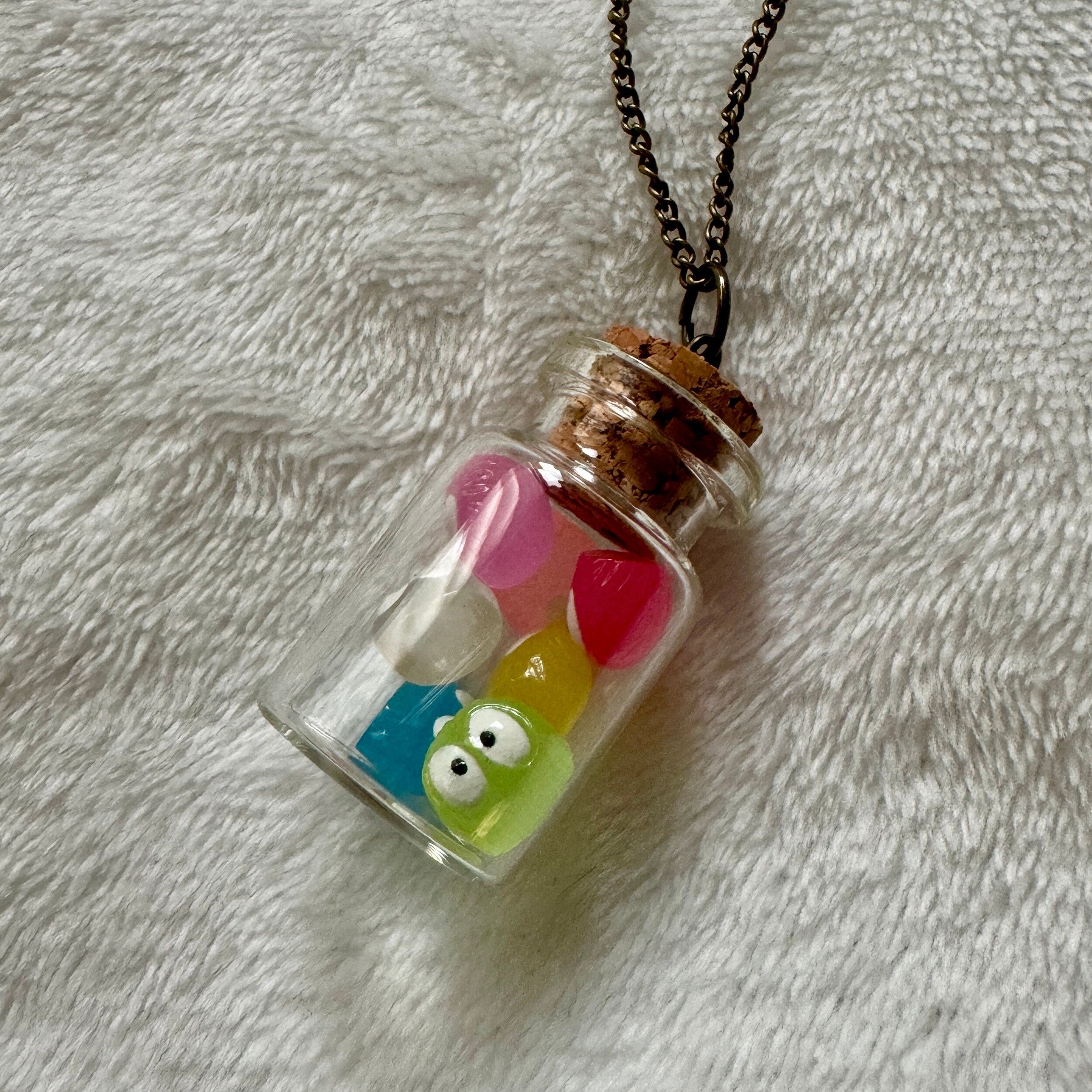 VanillaStarCafe Rainbow Soot Sprites in a Jar Charm Pendant 30in Chain