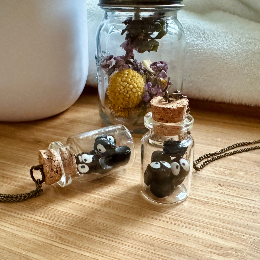 VanillaStarCafe Sprites in a Jar Glass Bottle Charm 30 Inch Chain