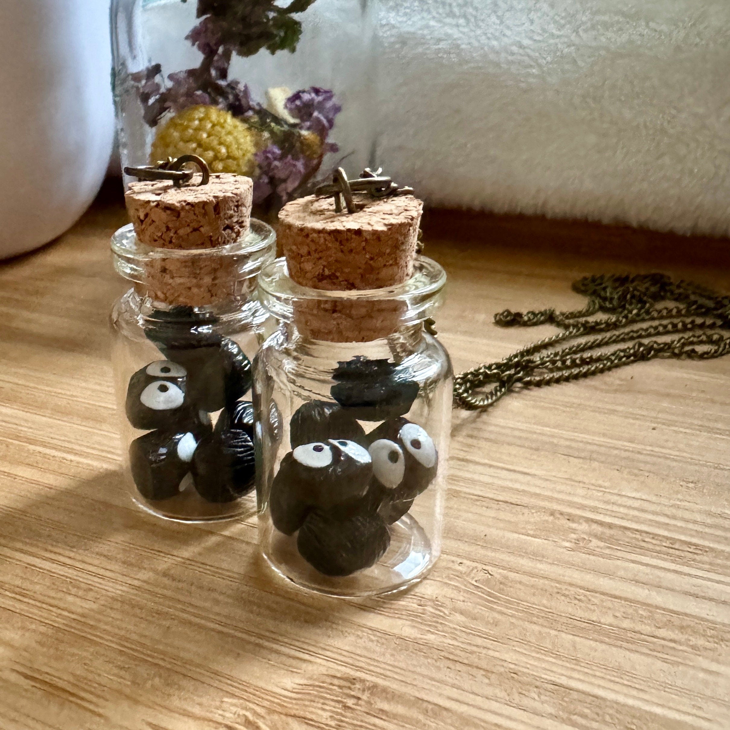 VanillaStarCafe Sprites in a Jar Glass Bottle Charm 30 Inch Chain