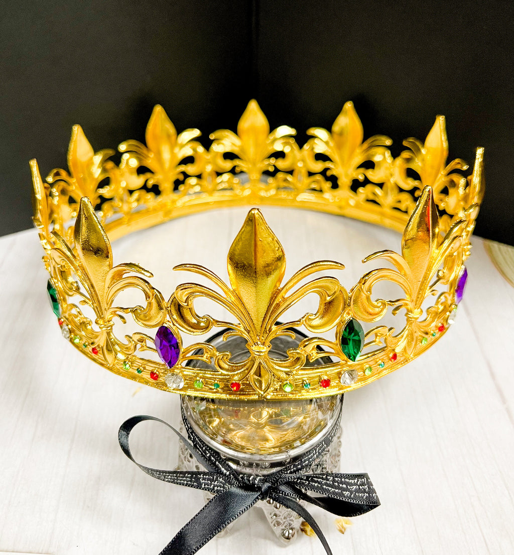 Mardi Gras Fleur-de-lis King Crown: Gemstone Royal Headwear