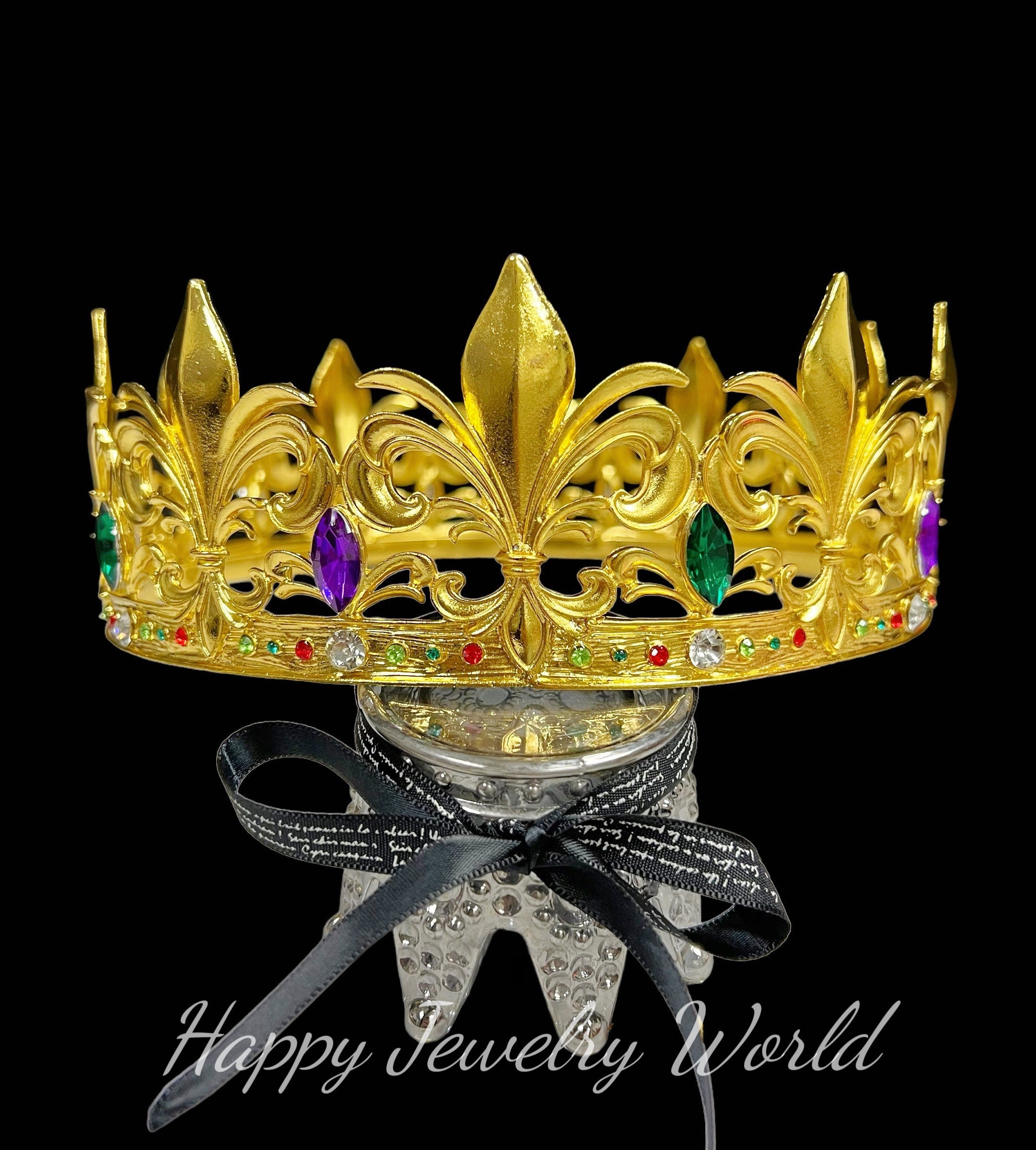 Mardi Gras Fleur-de-lis King Crown: Gemstone Royal Headwear
