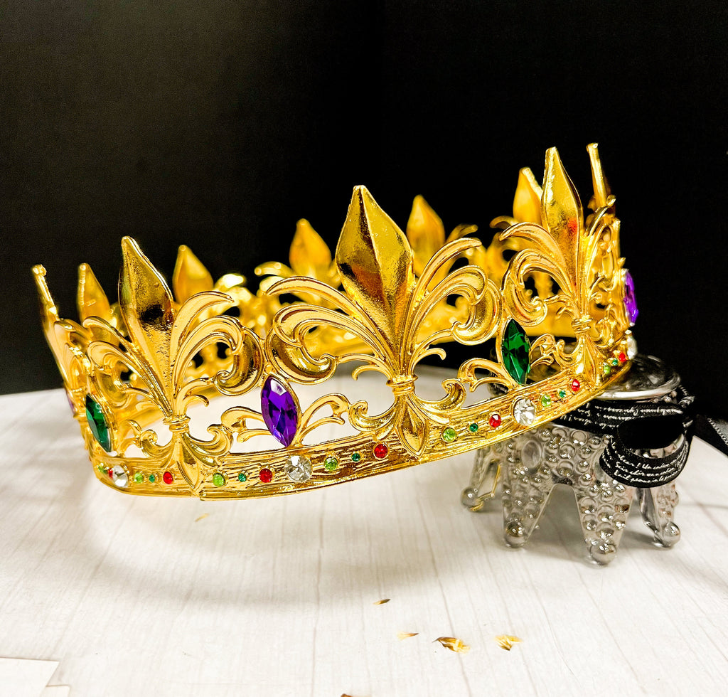 Mardi Gras Fleur-de-lis King Crown: Gemstone Royal Headwear