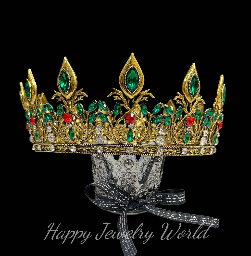 HappyJewelryWorld Vintage King Crown Green Crystal Medieval Men's Crown