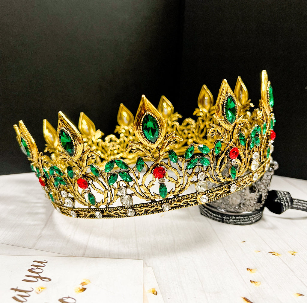 HappyJewelryWorld Vintage King Crown Green Crystal Medieval Men's Crown