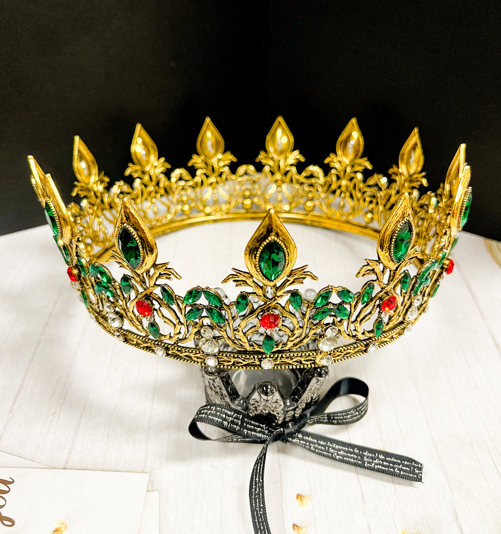 HappyJewelryWorld Vintage King Crown Green Crystal Medieval Men's Crown