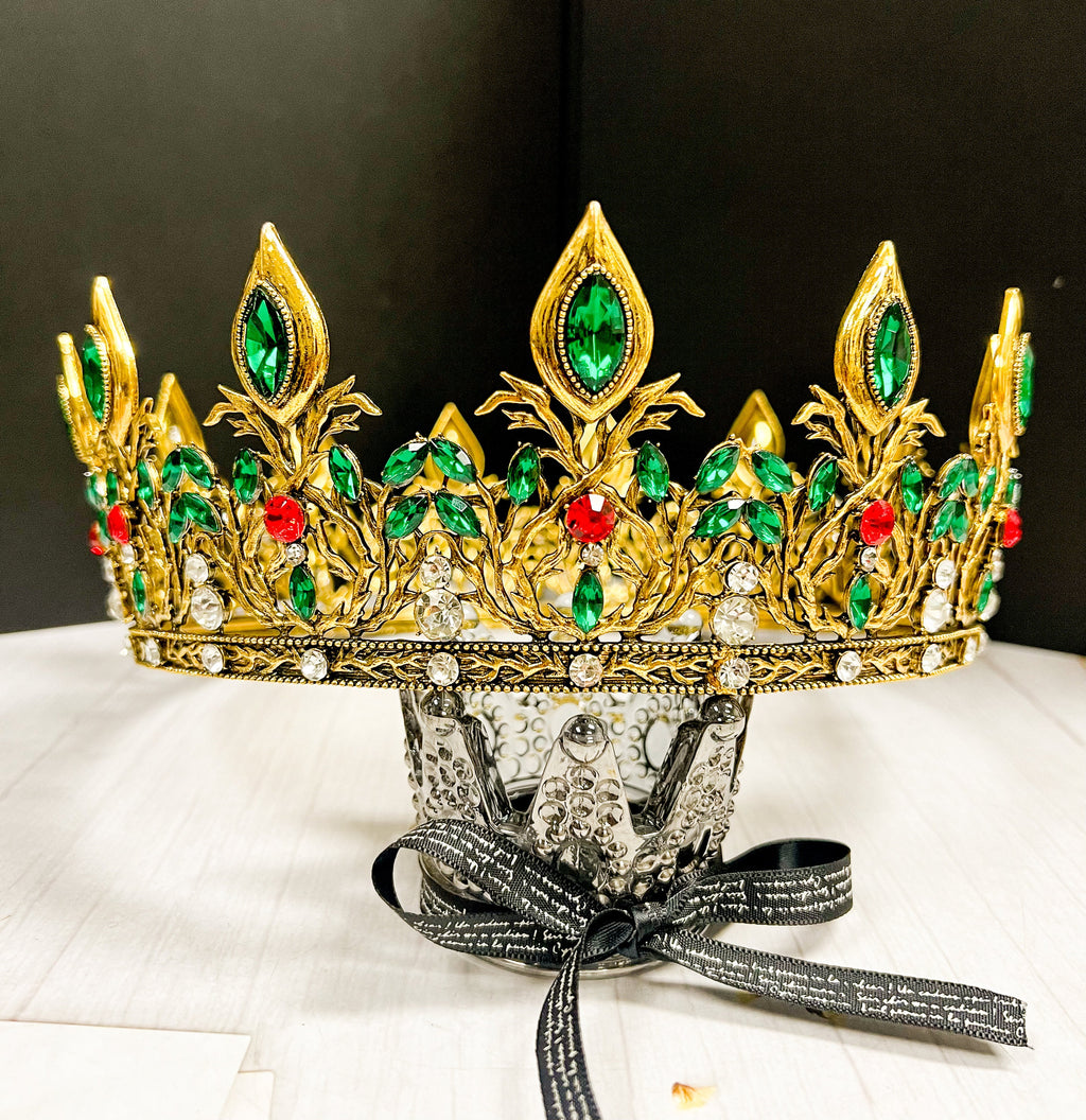 HappyJewelryWorld Vintage King Crown Green Crystal Medieval Men's Crown