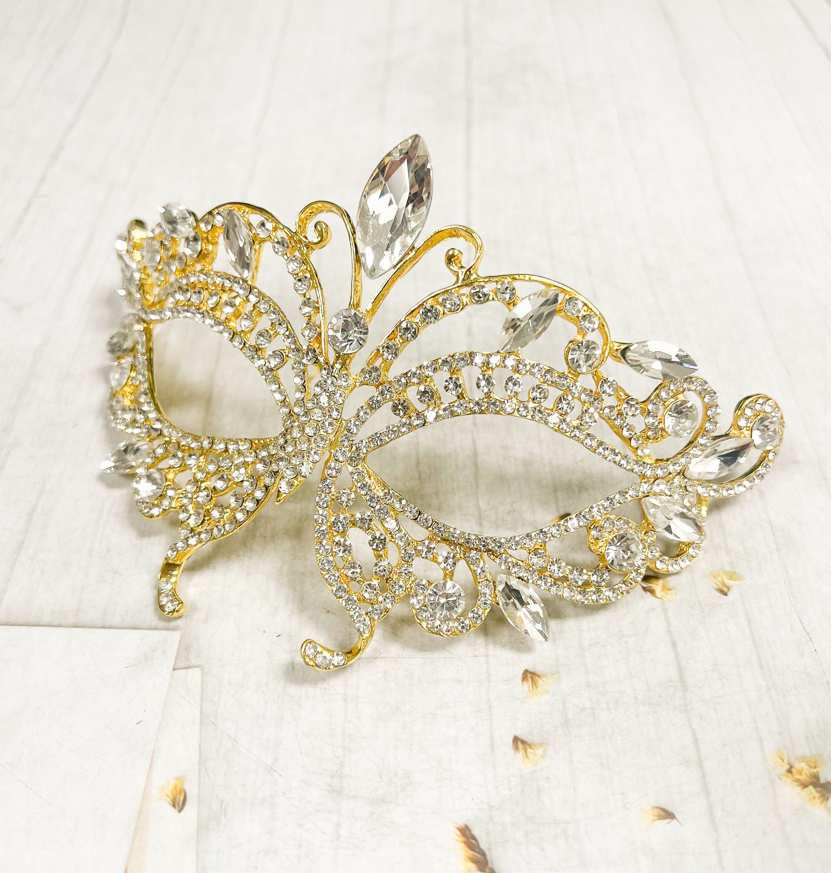 Gold Butterfly Masquerade Mask Rhinestone Crystal Party