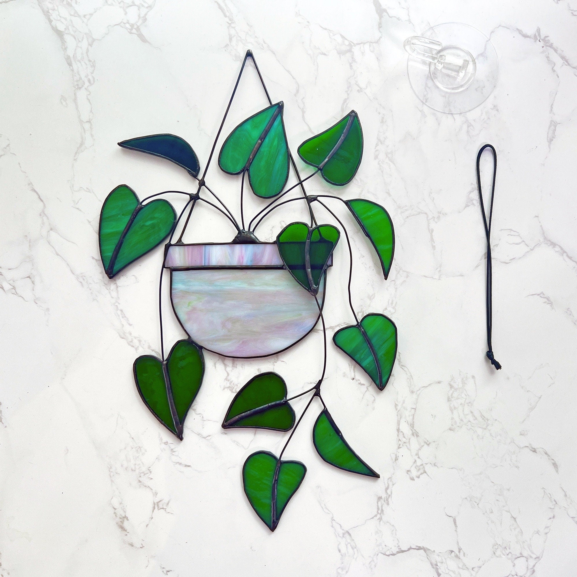 RainLine Heart Leaf Philodendron Stained Glass Hanging Suncatcher 7x10in