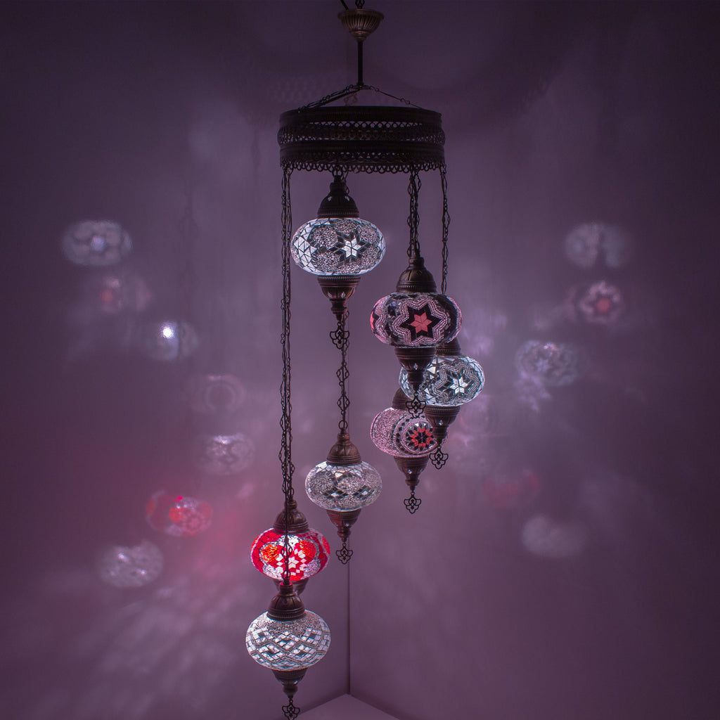 MoslandHome Handmade Turkish Mosaic Chandelier 7 Globe Hanging Pendant Lamp