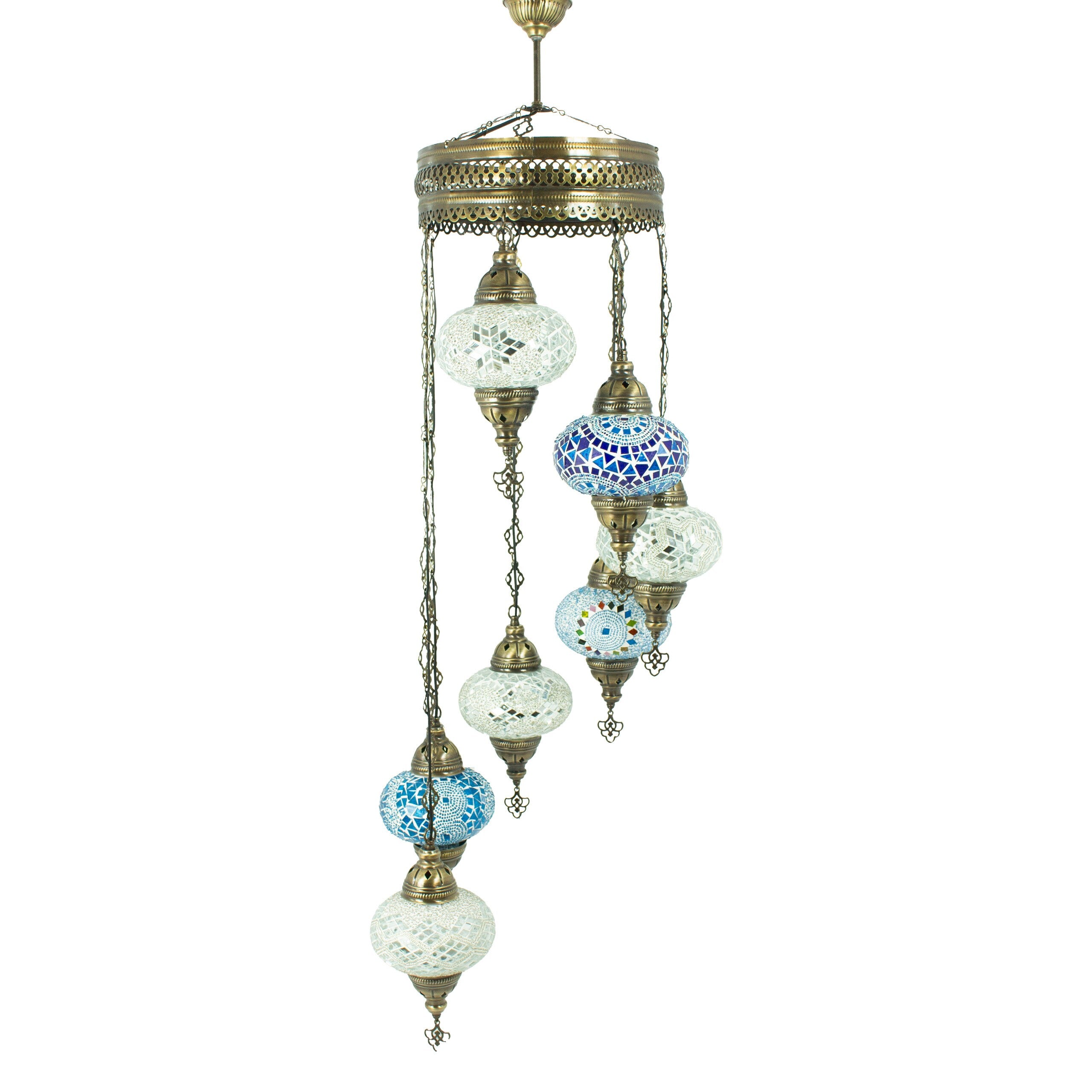 MoslandHome Handmade Turkish Mosaic Chandelier 7 Globe Hanging Pendant Lamp