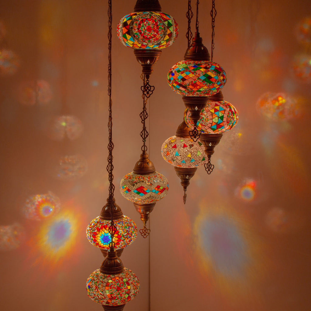 MoslandHome Handmade Turkish Mosaic Chandelier 7 Globe Hanging Lamp