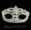 HappyJewelryWorld Silver Masquerade Mask with Clear Crystal Rhinestones