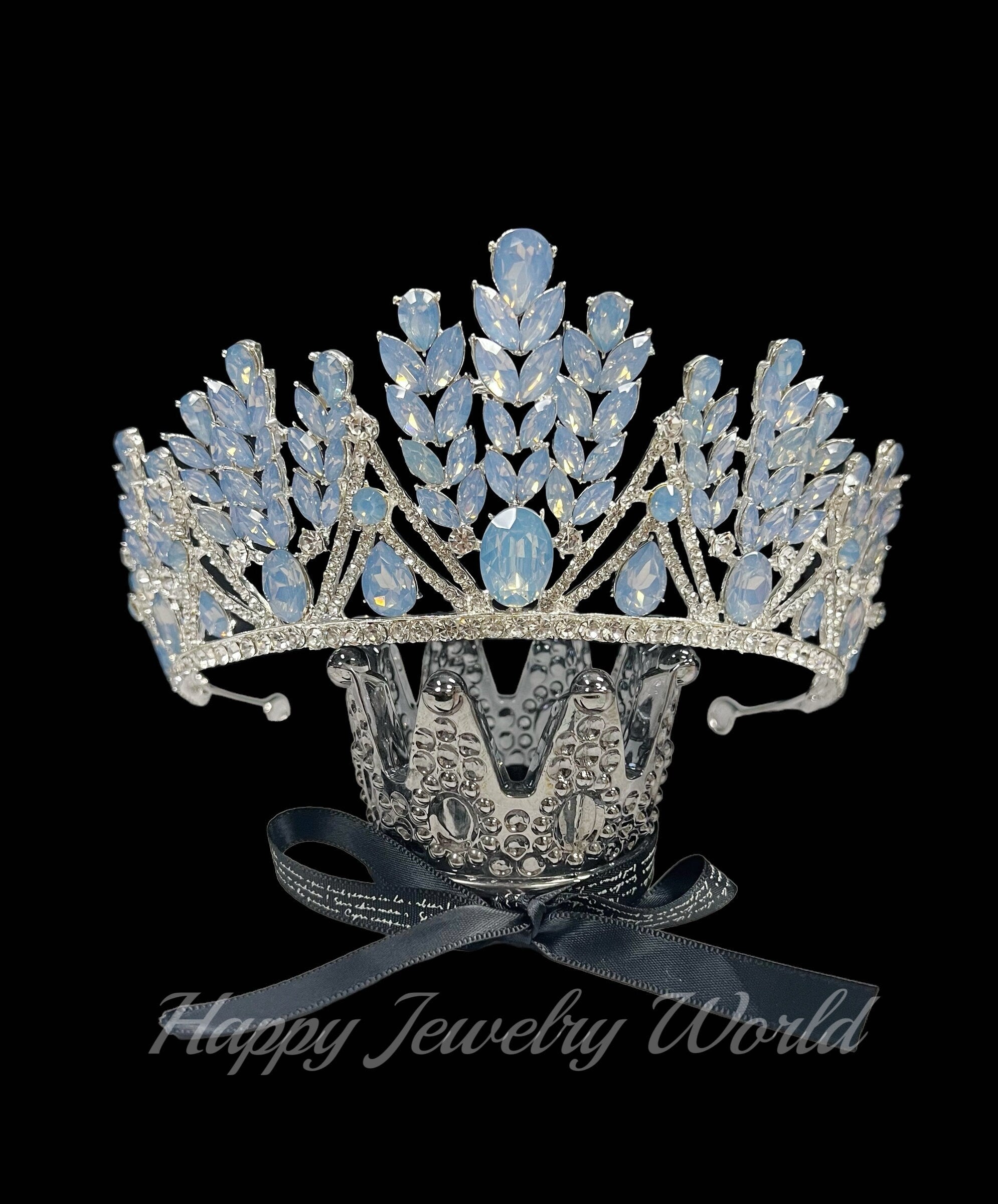 Blue Crystal Wedding Tiara: Princess Rhinestone Bridal Crown