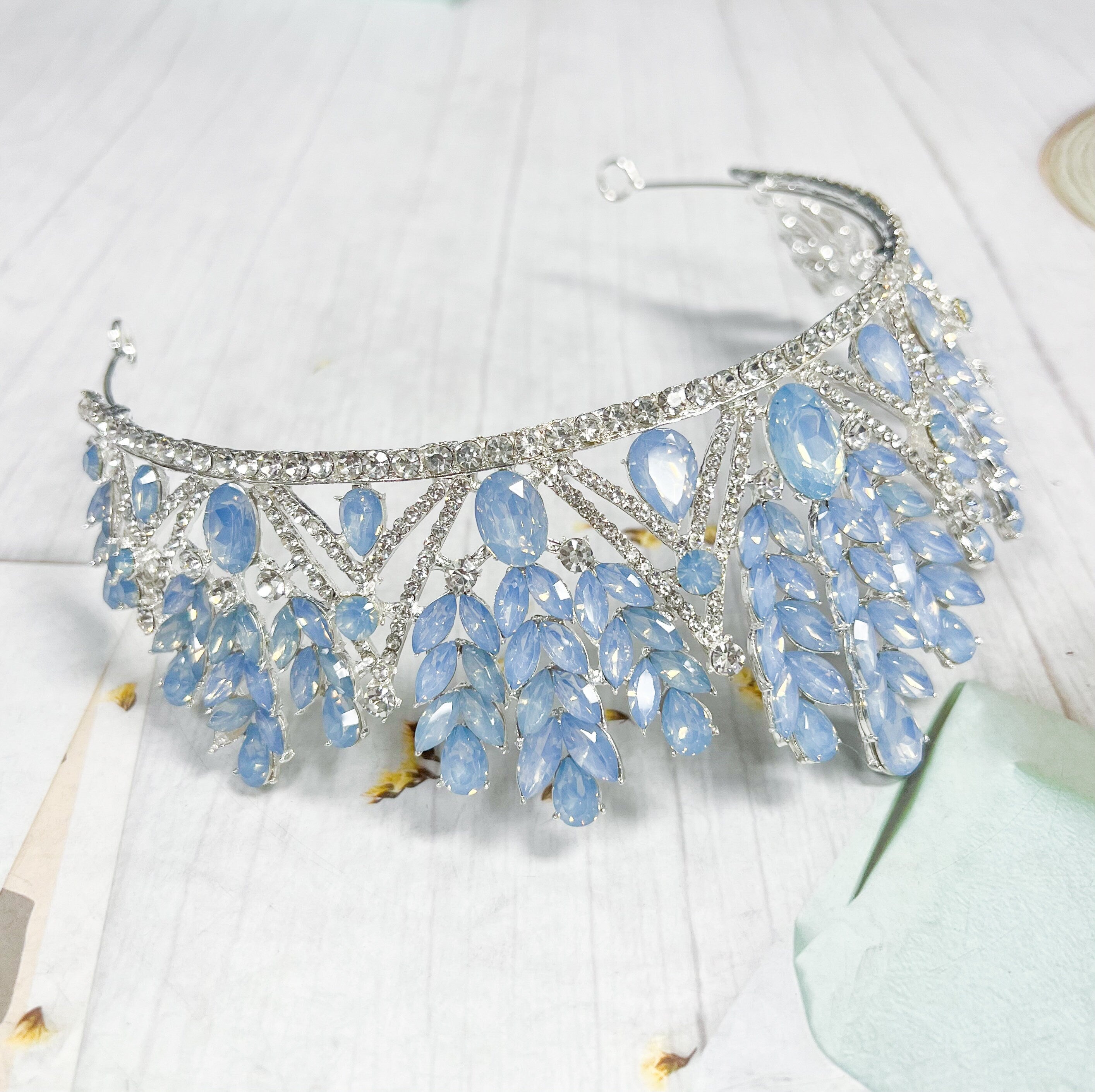 Blue Crystal Wedding Tiara: Princess Rhinestone Bridal Crown