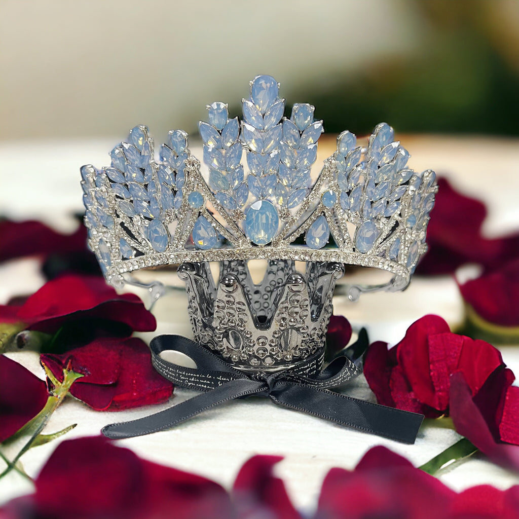 Blue Crystal Wedding Tiara: Princess Rhinestone Bridal Crown