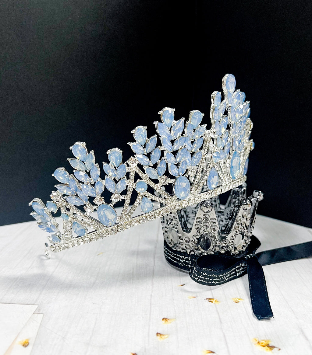 Blue Crystal Wedding Tiara: Princess Rhinestone Bridal Crown