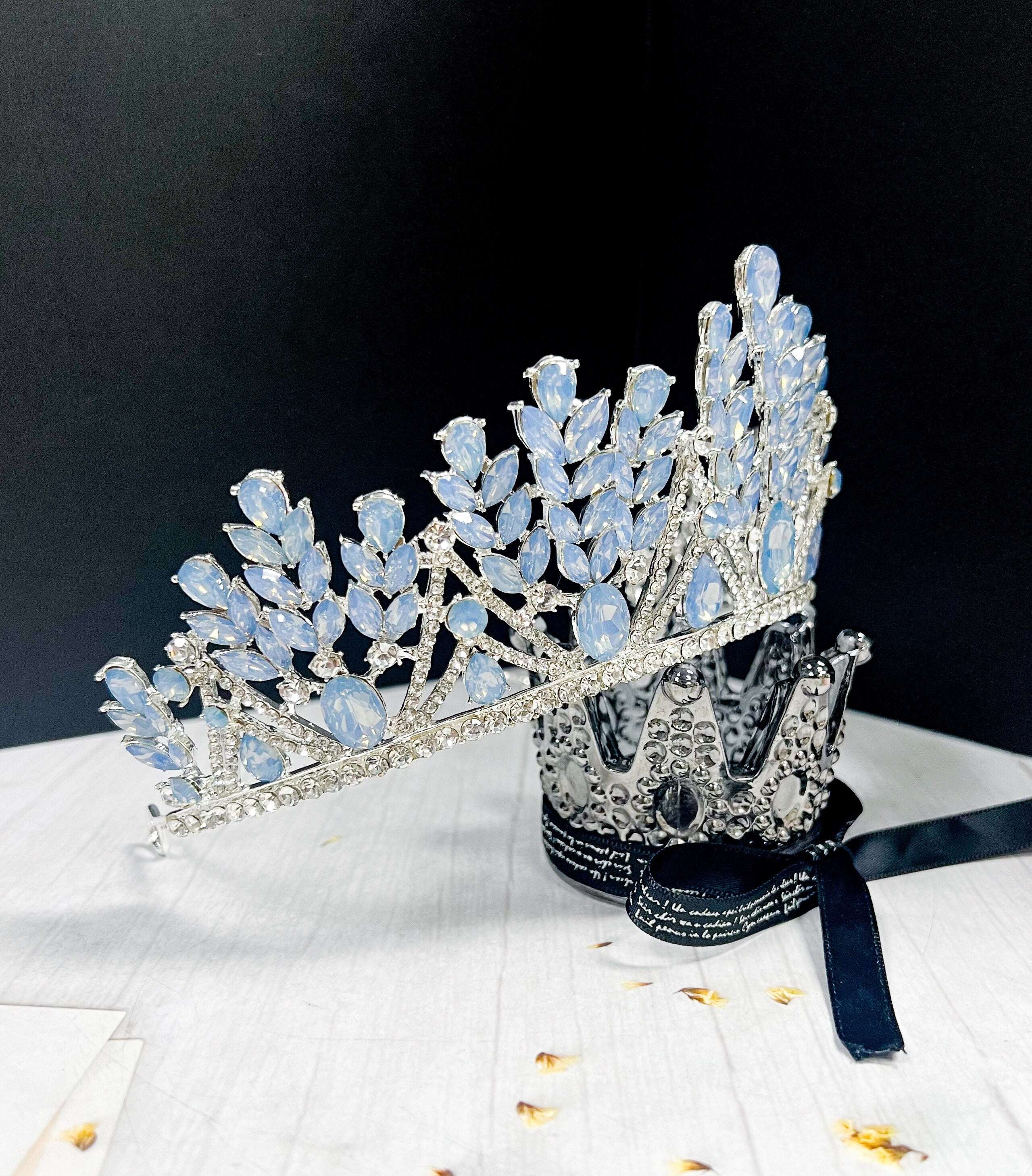 Blue Crystal Wedding Tiara: Princess Rhinestone Bridal Crown