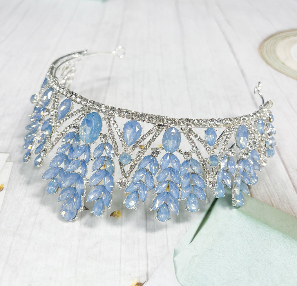 Blue Crystal Wedding Tiara: Princess Rhinestone Bridal Crown