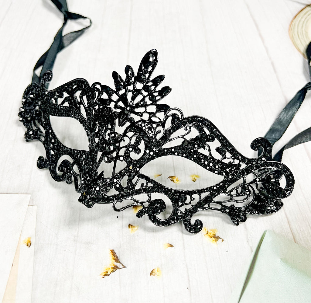 HappyJewelryWorld Black Crystal Gothic Rhinestone Masquerade Eye Mask