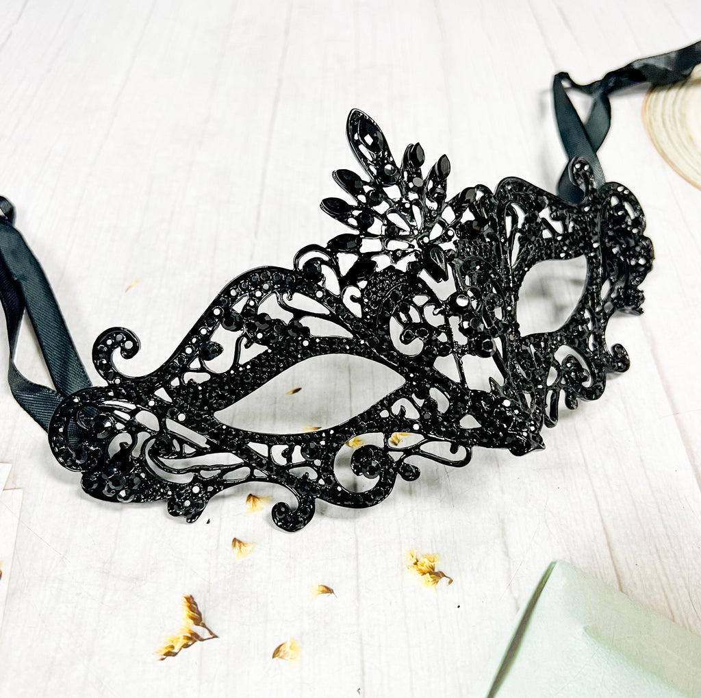 HappyJewelryWorld Black Crystal Gothic Rhinestone Masquerade Eye Mask
