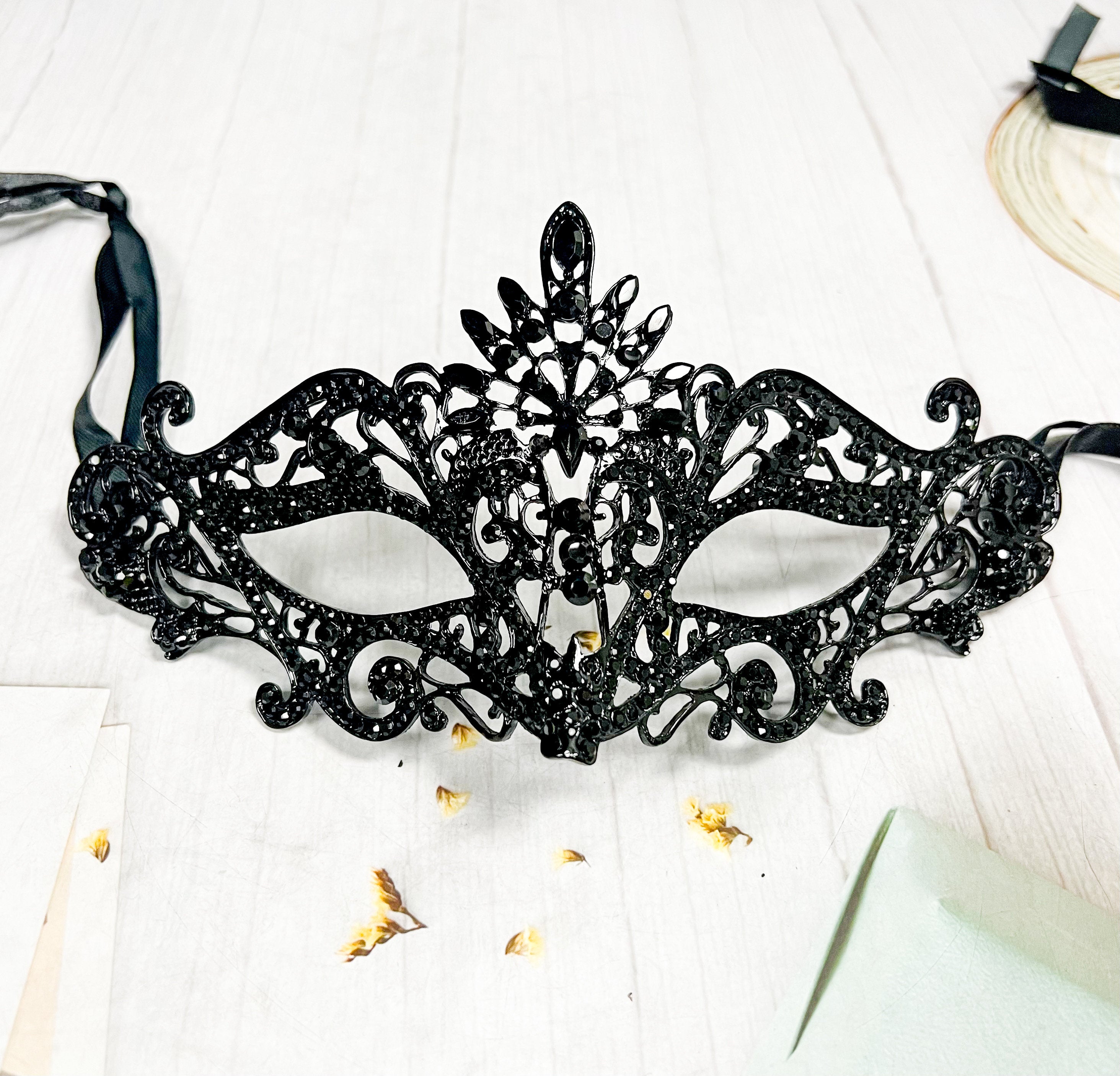 HappyJewelryWorld Black Crystal Masquerade Ball Eye Mask