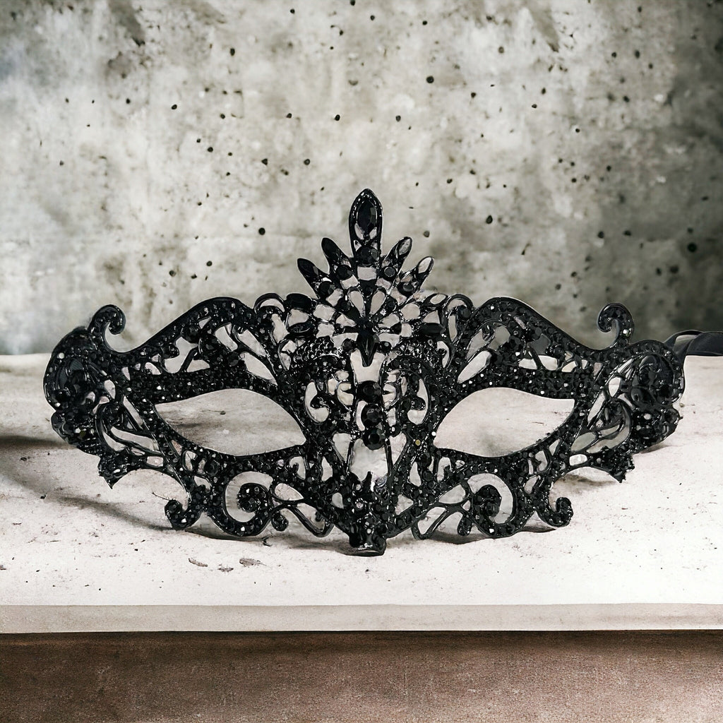 Black Crystal Masquerade Mask Rhinestone Alloy Eye Mask