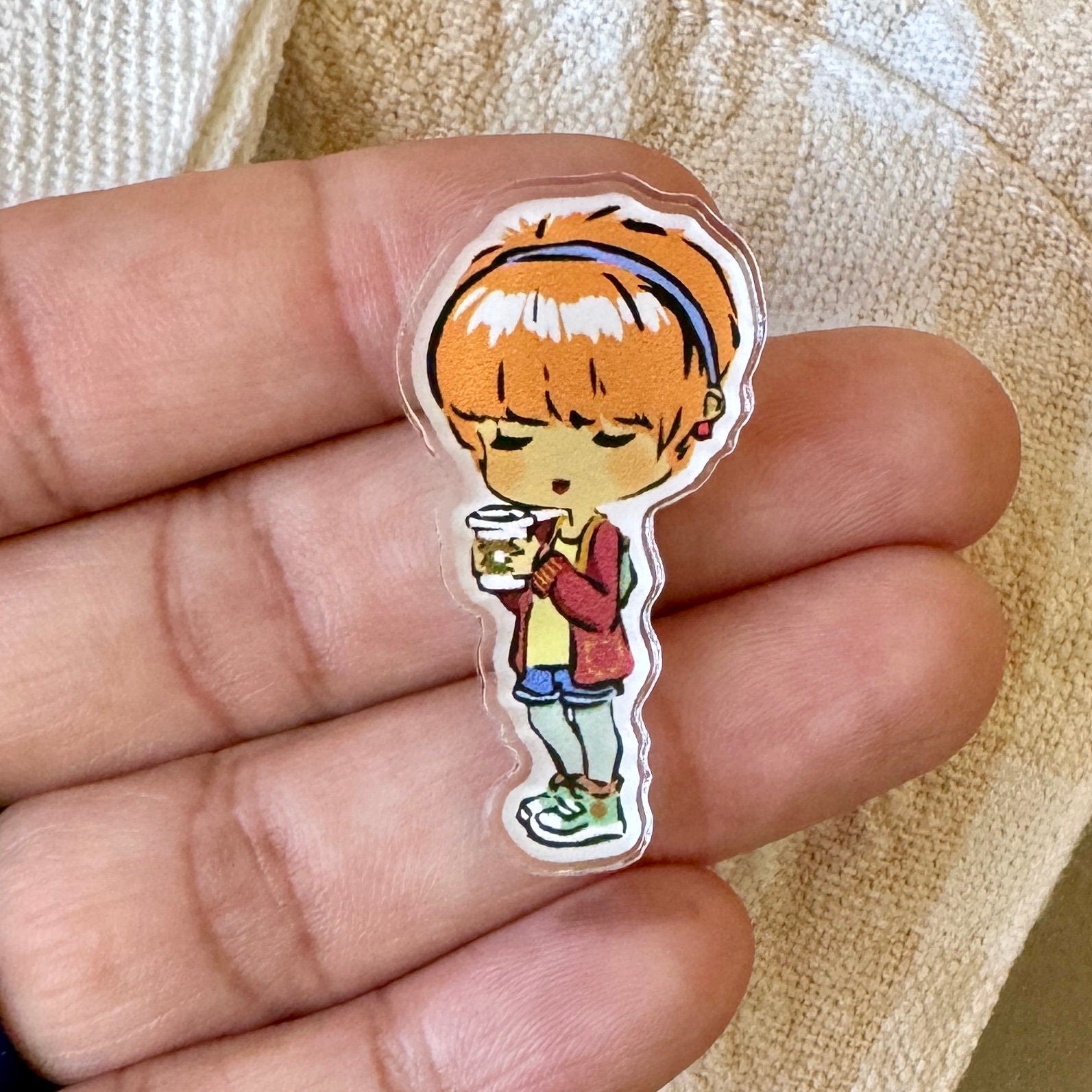 VanillaStarCafe Handmade Felt Coffee Girl Pin