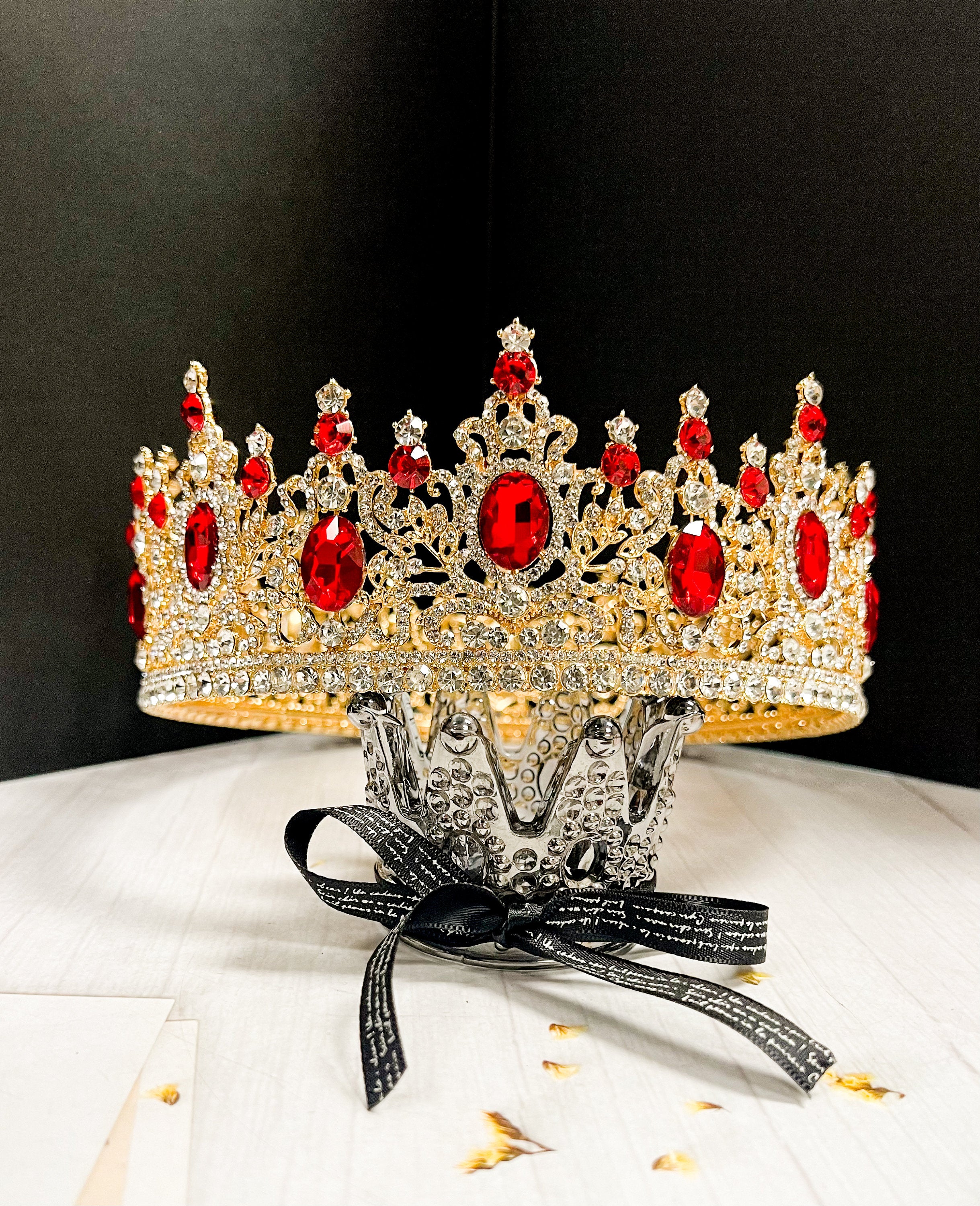 HappyJewelryWorld Royal King Red Rhinestone Crown for Men Costume Accessory