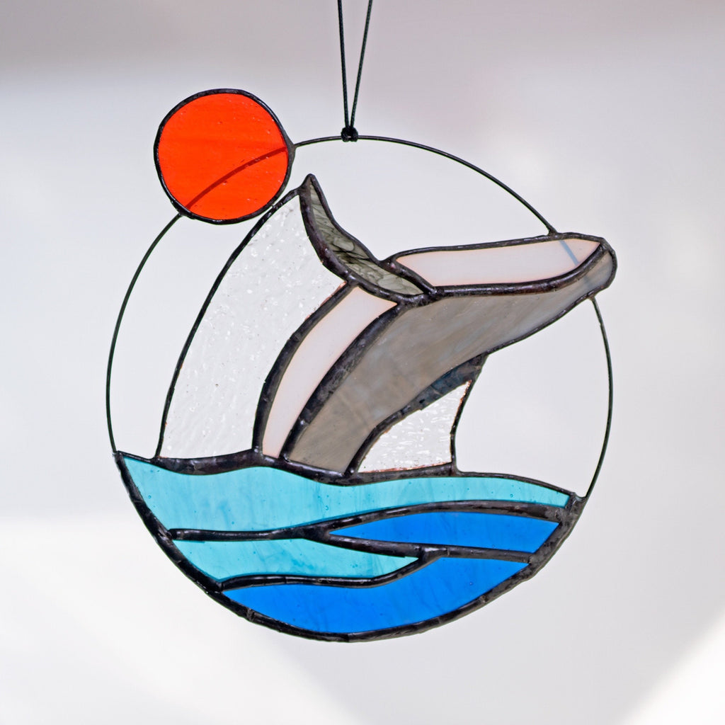 RainLine Stained Glass Whale Suncatcher Window Hanging 6.3in