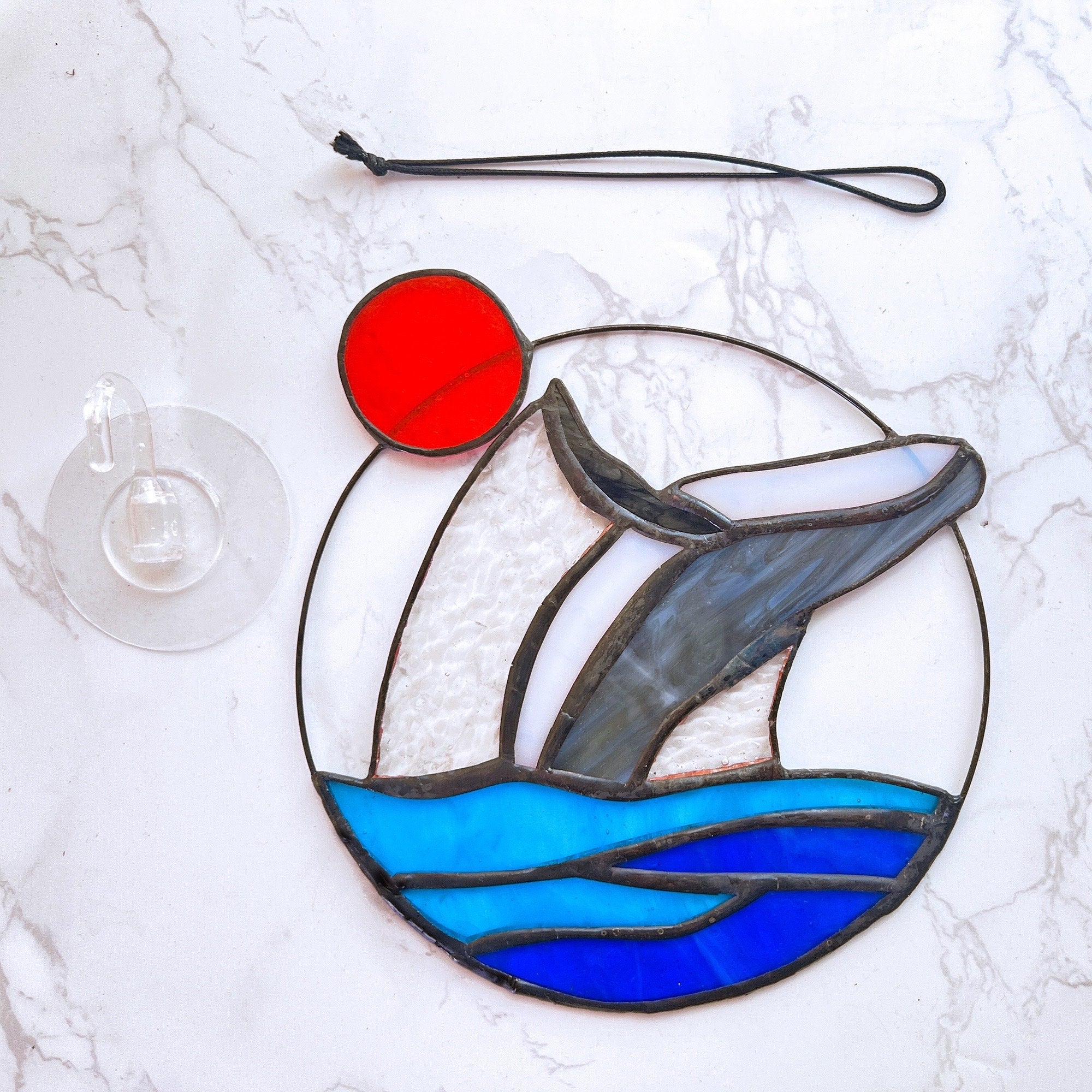 RainLine Stained Glass Whale Suncatcher Window Hanging 6.3in