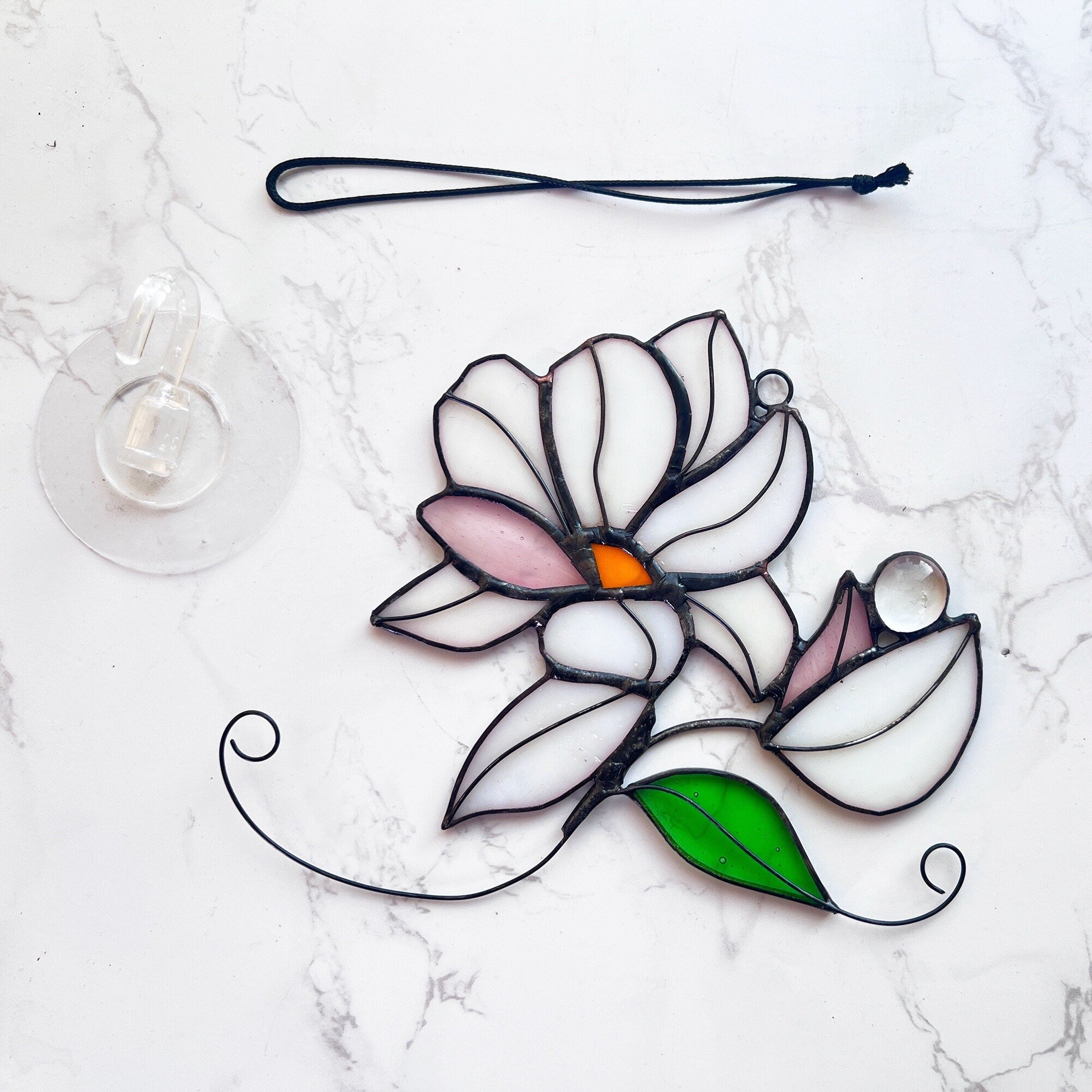 RainLine Iridescent Magnolia Bouquet Stained Glass Suncatcher Window Hanging